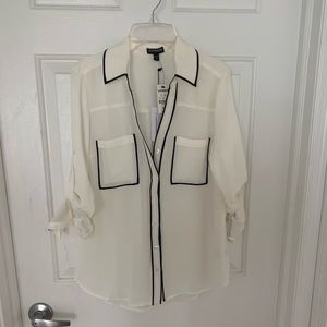 Express long sleeve white with black trip button up